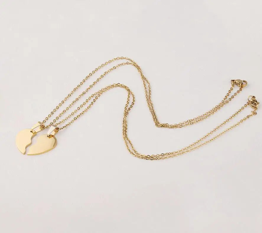 5Pairs Stainless Steel Heart Puzzle Necklaces Blank for Engrave Metal Couple Necklace Plate Necklace Mirror Polished Wholesale