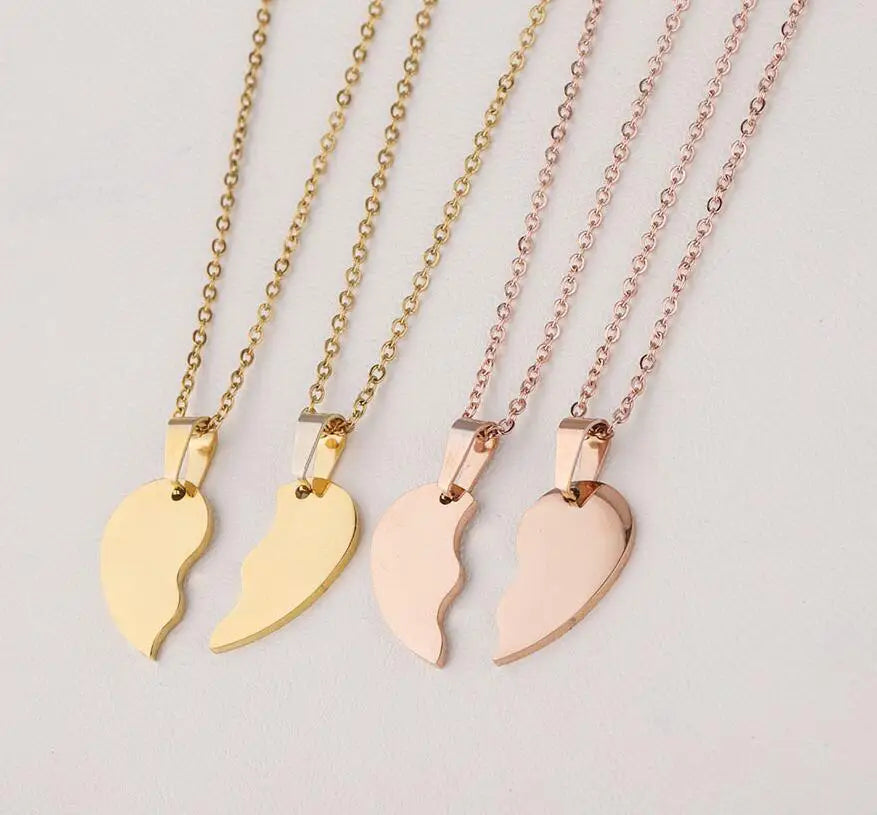 5Pairs Stainless Steel Heart Puzzle Necklaces Blank for Engrave Metal Couple Necklace Plate Necklace Mirror Polished Wholesale